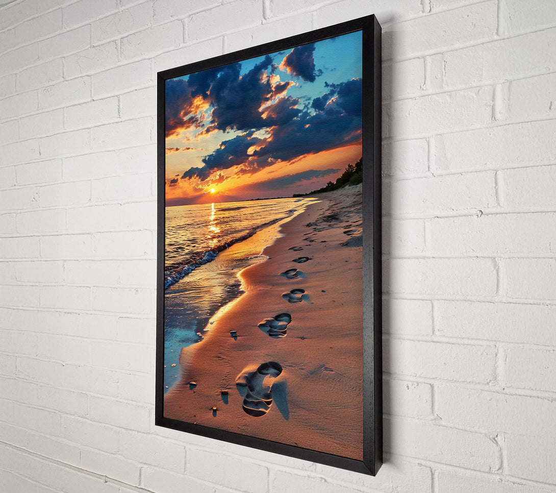  A Canvas Print of Golden Footprints At Sunset Canvas Print