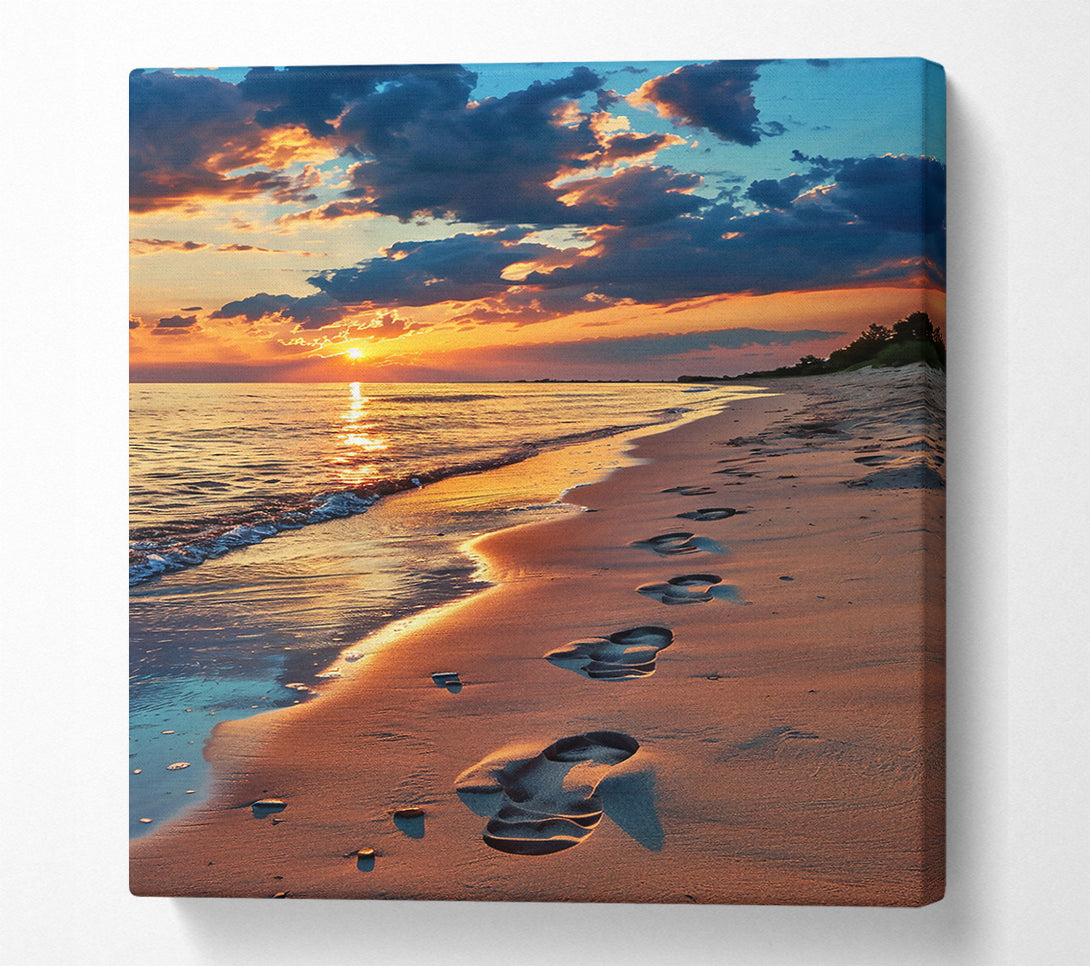  A Canvas Print of Golden Footprints At Sunset Canvas Print