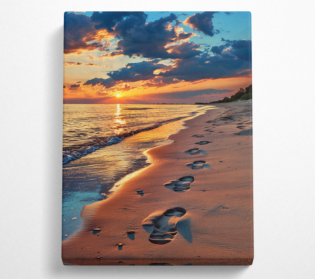  A Canvas Print of Golden Footprints At Sunset Canvas Print