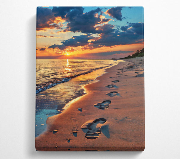  A Canvas Print of Golden Footprints At Sunset Canvas Print
