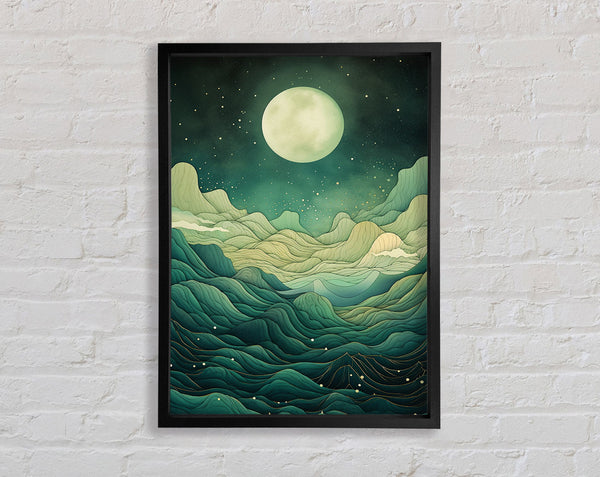 Green Dream Mountains Moon Framed Print