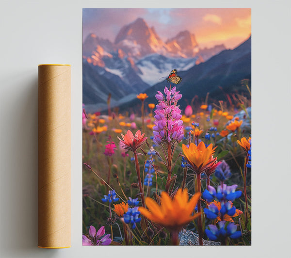 Orange Mountain Blooms Poster