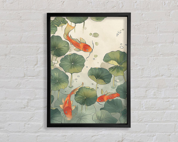 Green Lillies And Koi Framed Print
