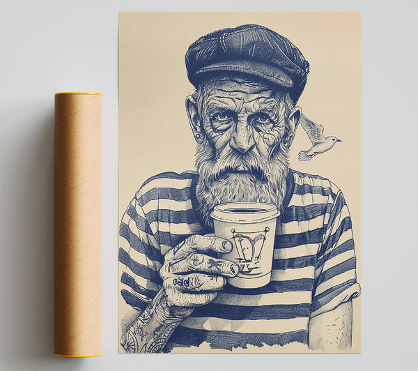 Blue Stripe Coffee Break Print