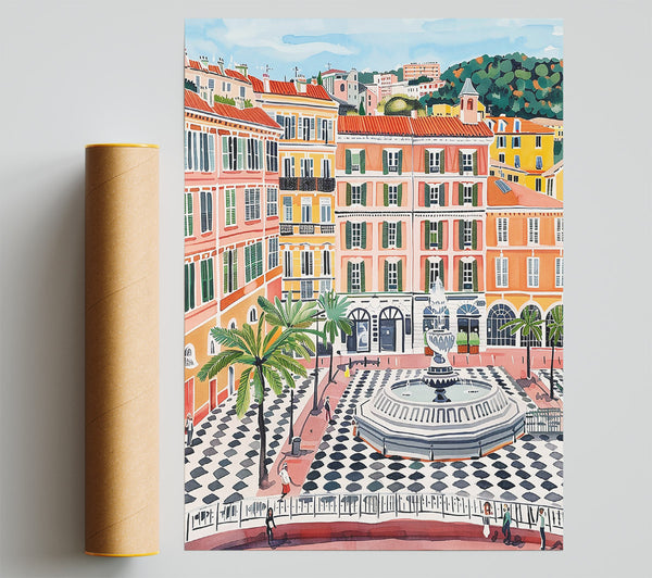 Peachy City Fountain Print