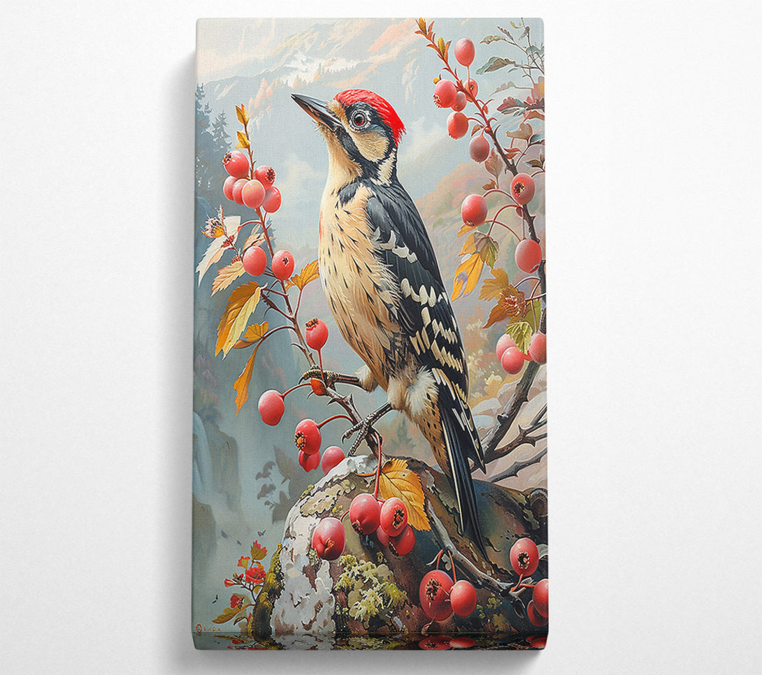  A Canvas Print of Red Berries & Woodpecker Canvas Wall Art