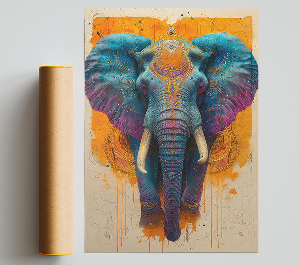 Golden Blue Elephant Dream Giclee Print