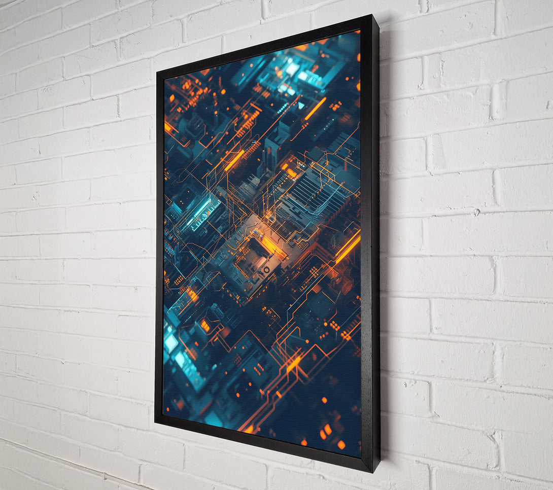  A Canvas Print of Orange Circuitry Flow Canvas Print