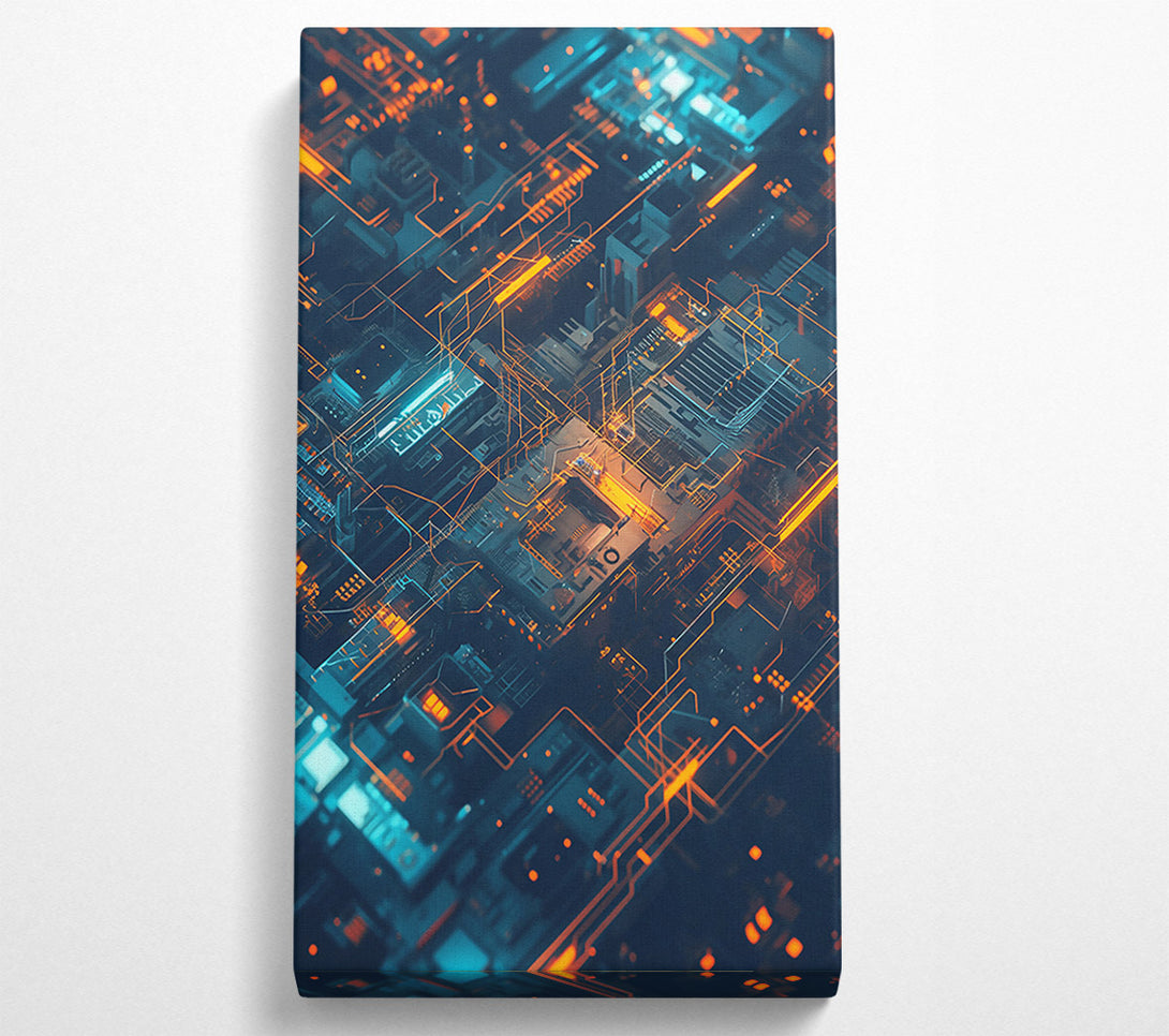  A Canvas Print of Orange Circuitry Flow Canvas Print