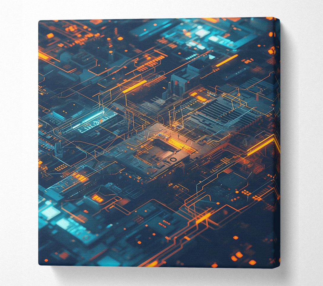  A Canvas Print of Orange Circuitry Flow Canvas Print