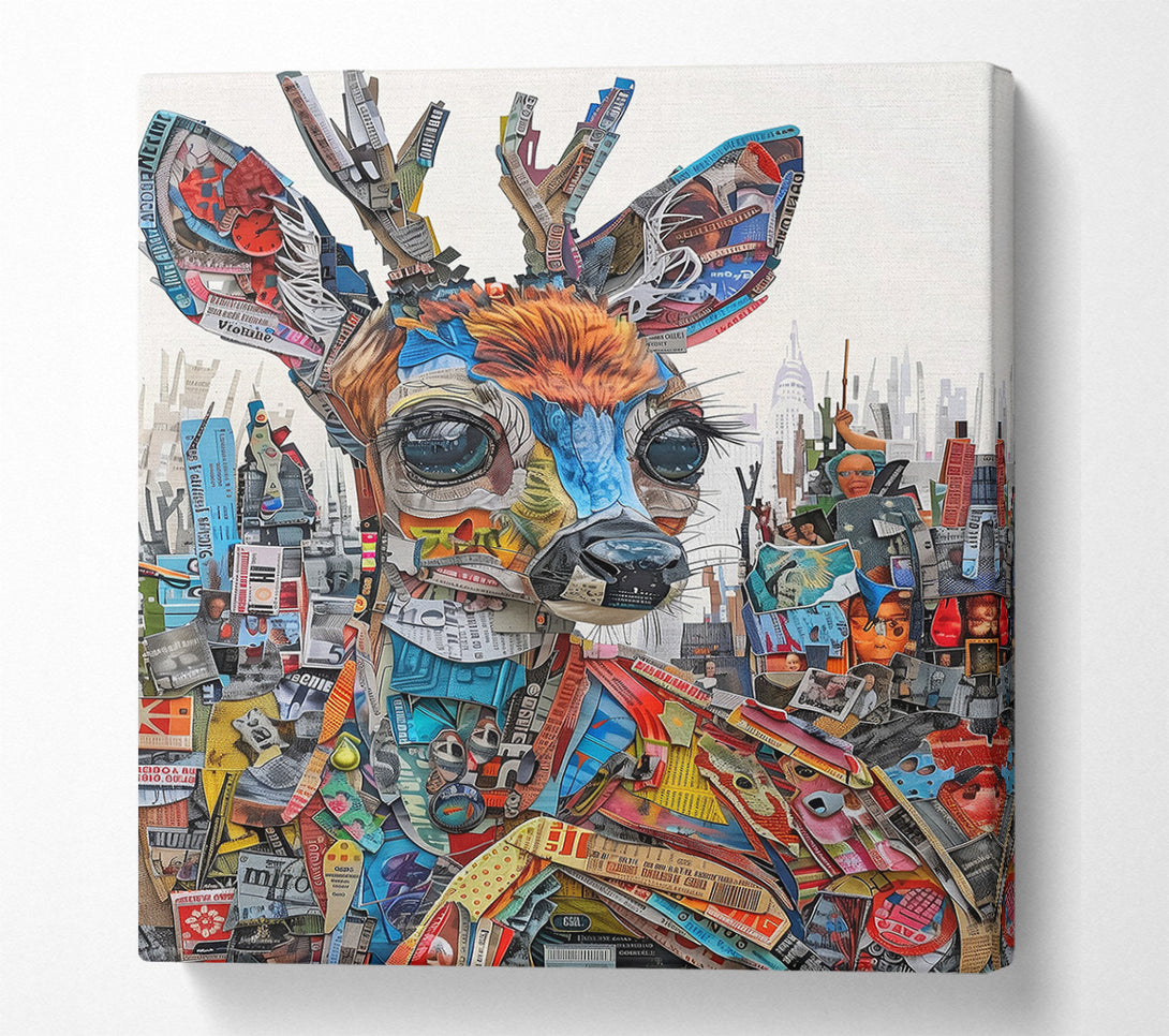  A Canvas Print of Blue Deer Cityscape Canvas Wall Art