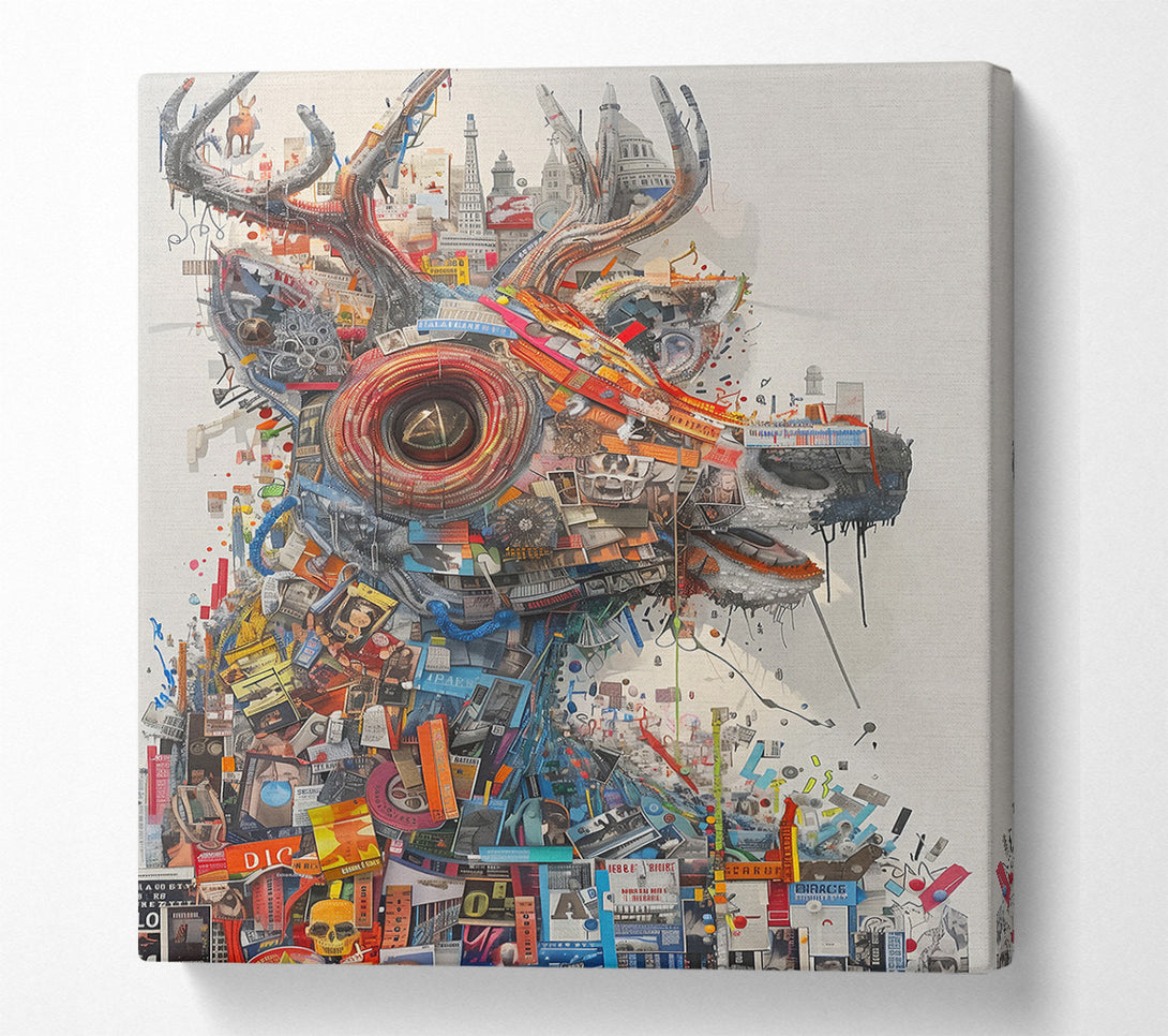  A Canvas Print of Orange Collage Deer Canvas Wall Art