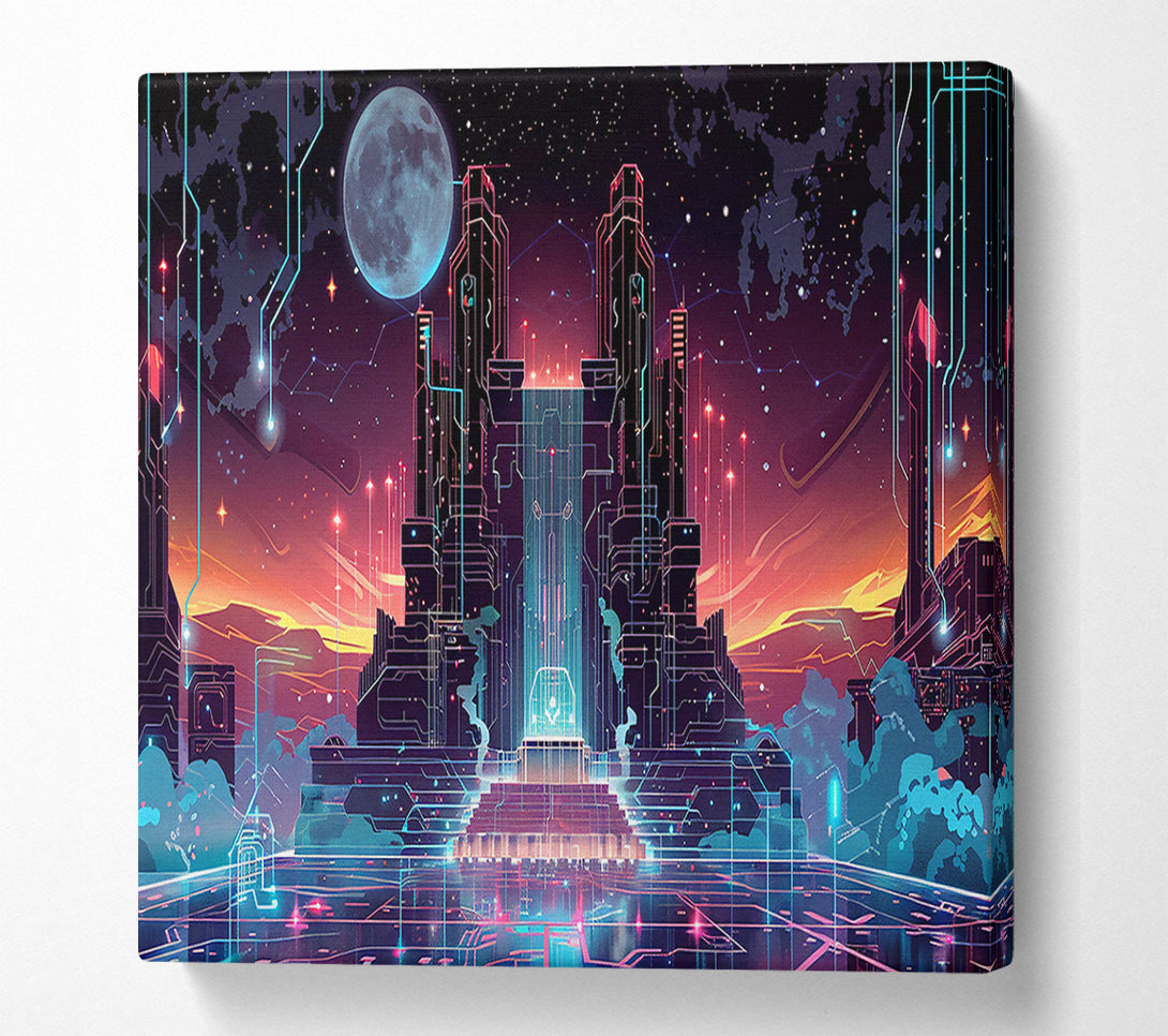  A Canvas Print of Cybernetic Sunset City Canvas Print