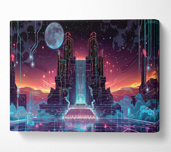  A Canvas Print of Cybernetic Sunset City Canvas Print