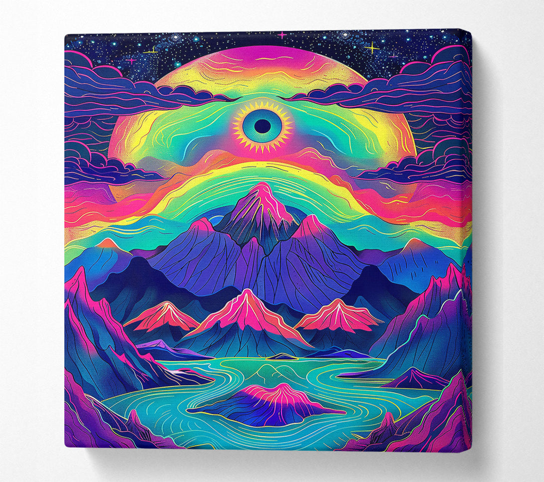  A Canvas Print of Neon Blue Mountain Dreams Canvas Art