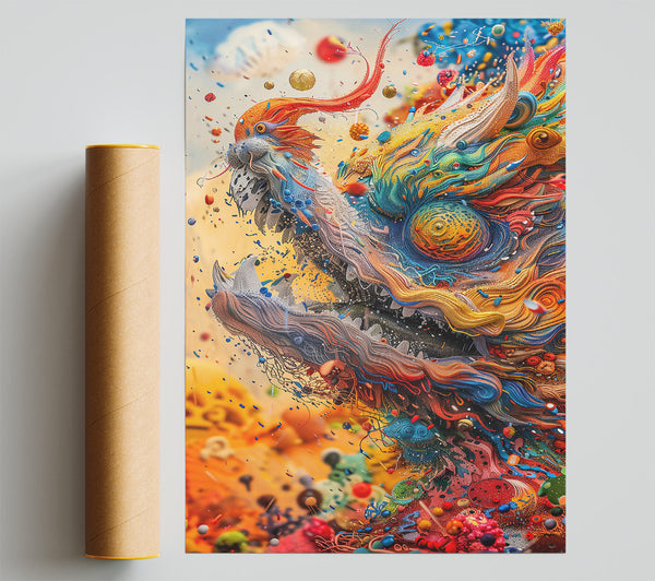 Orange Cosmic Dragon Print