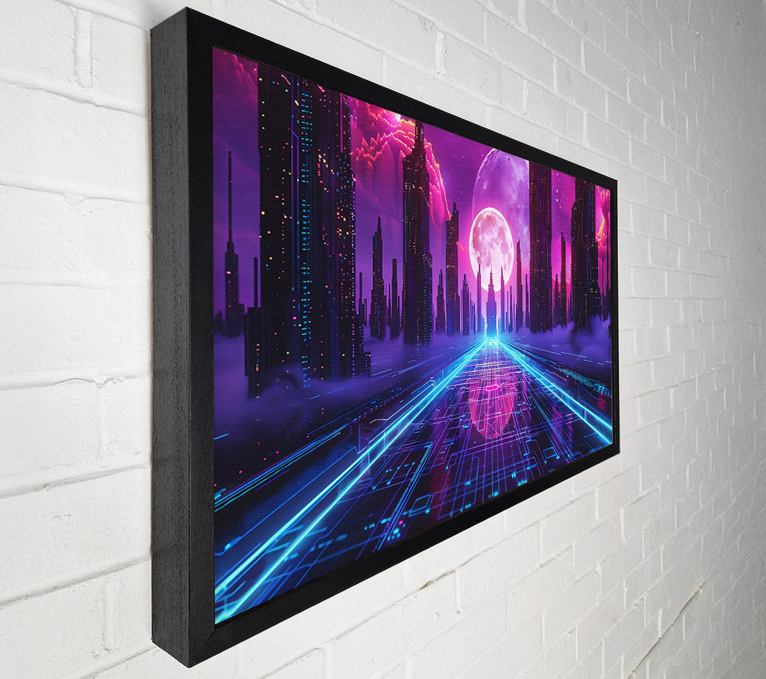  A Canvas Print of Neon Pink Cityscape Canvas Print