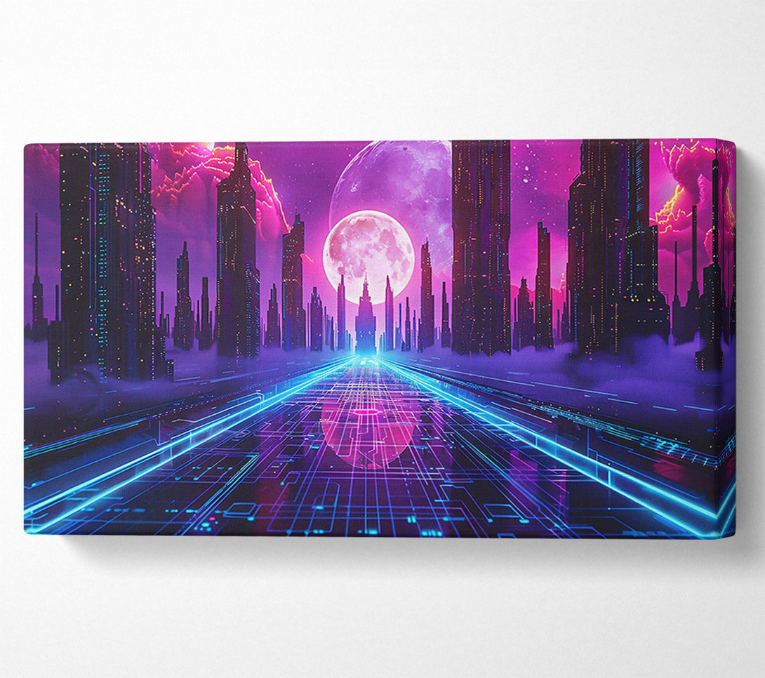  A Canvas Print of Neon Pink Cityscape Canvas Print