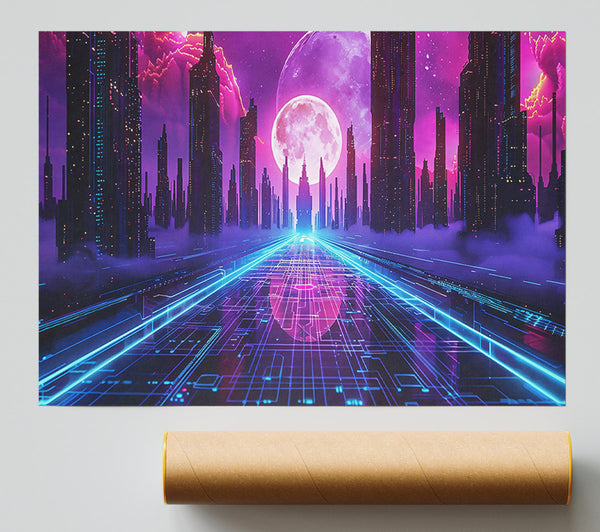 Neon Pink Cityscape Poster