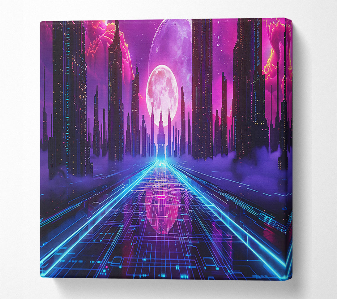  A Canvas Print of Neon Pink Cityscape Canvas Print