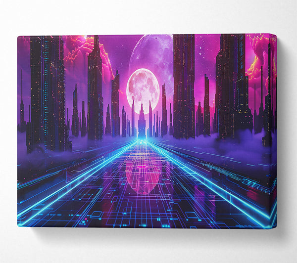  A Canvas Print of Neon Pink Cityscape Canvas Print