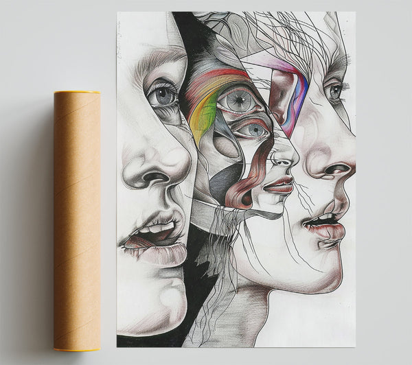 Crimson Intertwined Faces Giclee Print