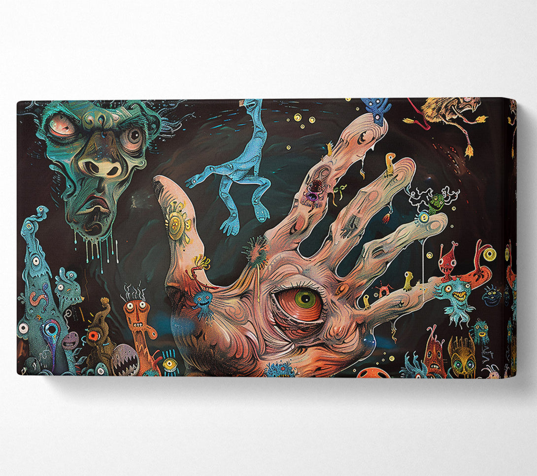  A Canvas Print of Blue Hand And Creatures Canvas Wall Art