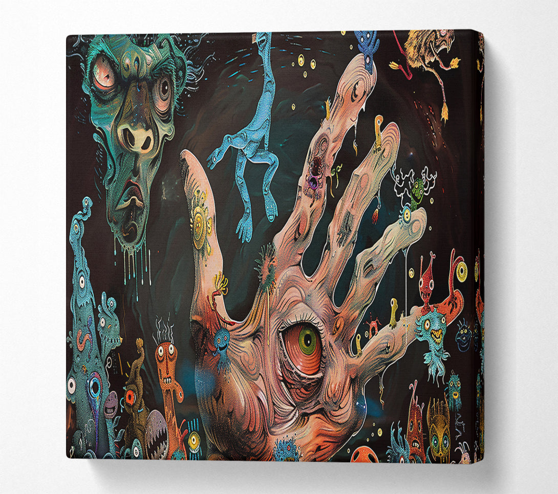  A Canvas Print of Blue Hand And Creatures Canvas Wall Art