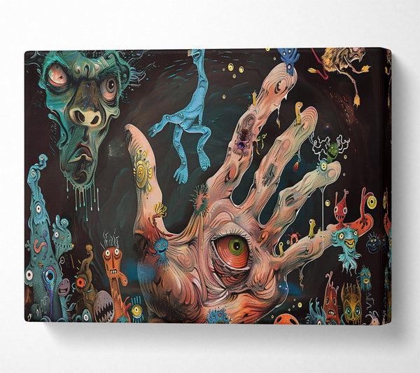  A Canvas Print of Blue Hand And Creatures Canvas Wall Art