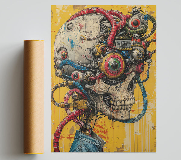 Yellow Wired Skull Poster