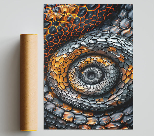 Orange Scaled Spiral Poster