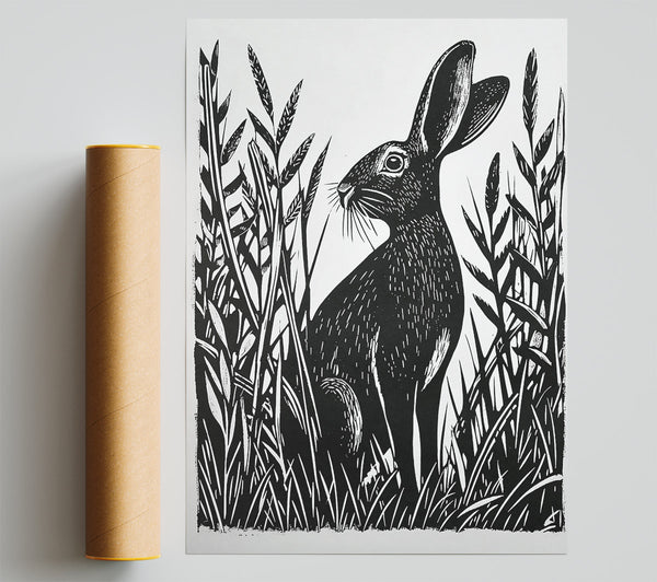 Black Hare In Grass Poster