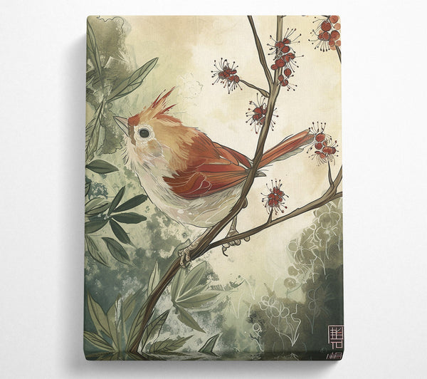  A Canvas Print of Crimson Bird On Branch Canvas Print