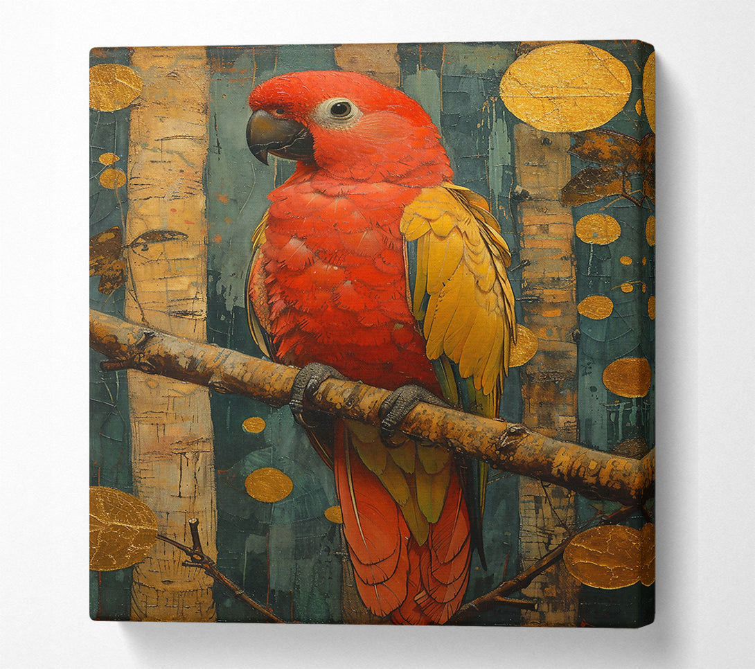  A Canvas Print of Crimson Parrot On Branch Canvas Wall Art