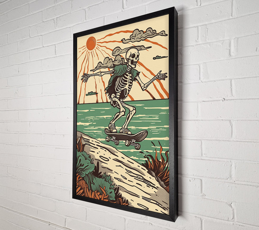  A Canvas Print of Green Ocean Sunset Skateboarder Canvas Print