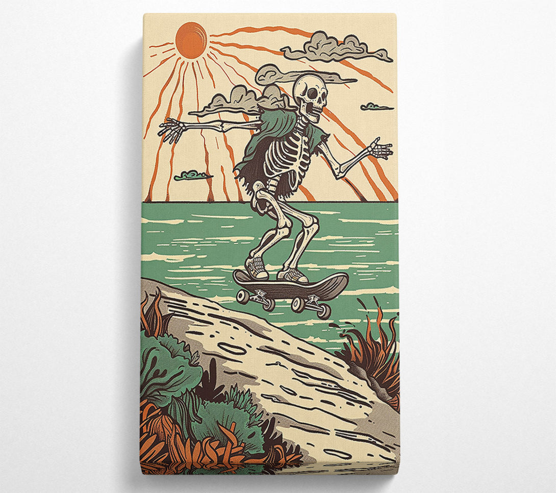  A Canvas Print of Green Ocean Sunset Skateboarder Canvas Print
