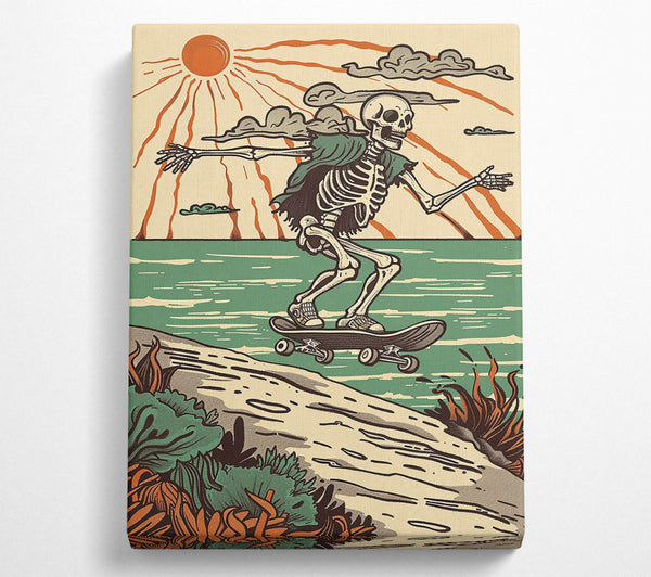  A Canvas Print of Green Ocean Sunset Skateboarder Canvas Print