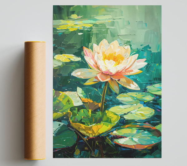 Peach Pond Lily Bloom Poster