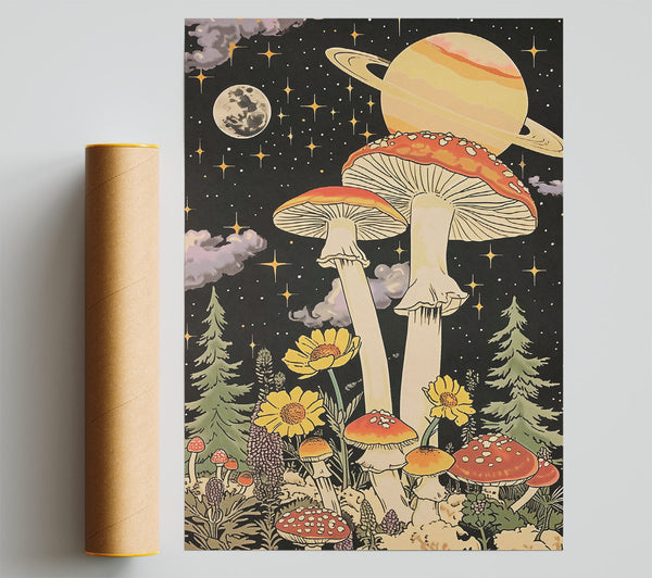 Red Moon Mushrooms Poster