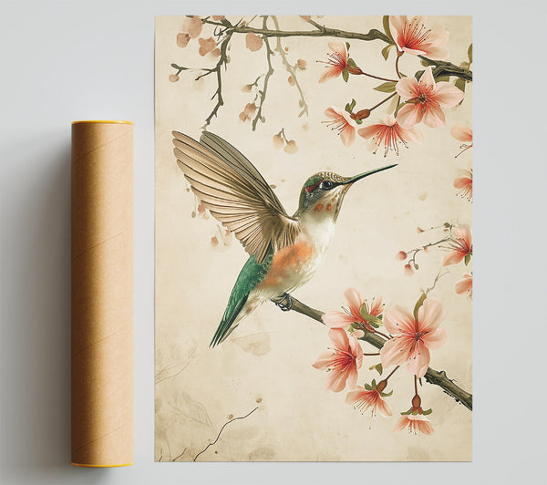 Pink Hummingbird Bloom Giclee Print