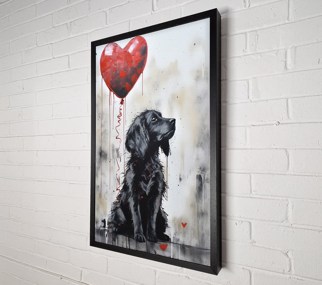  A Canvas Print of Heart Balloon Black Dog Canvas Wall Art