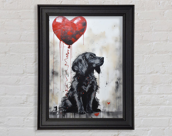 Heart Balloon Black Dog Framed Print