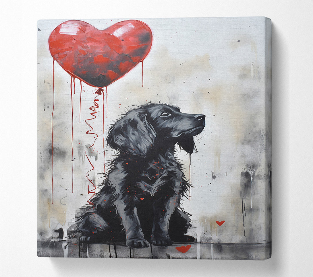  A Canvas Print of Heart Balloon Black Dog Canvas Wall Art