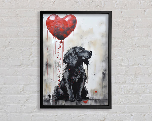 Heart Balloon Black Dog Framed Print