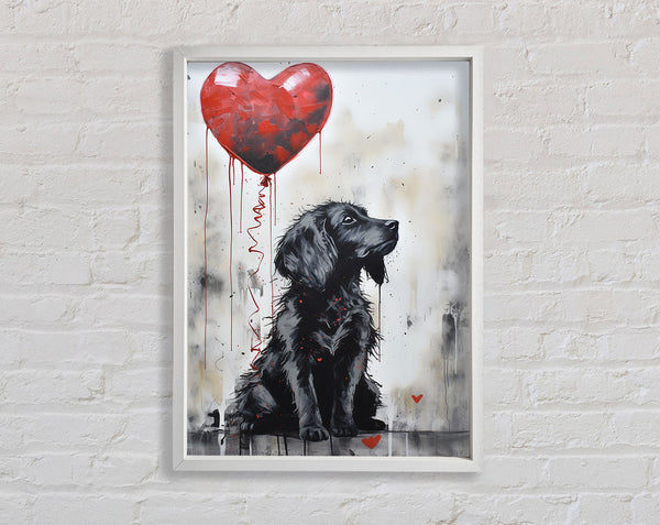 Heart Balloon White Dog Framed Print
