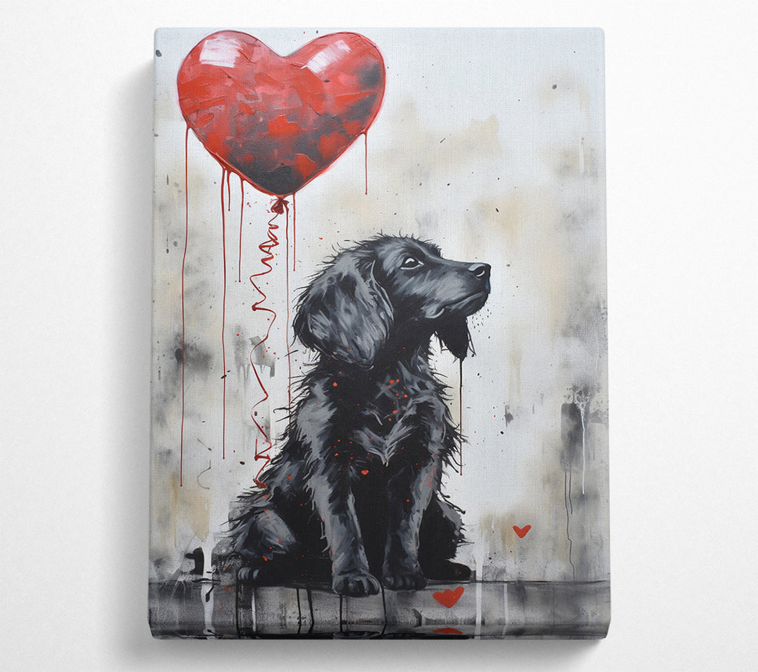  A Canvas Print of Heart Balloon Black Dog Canvas Wall Art