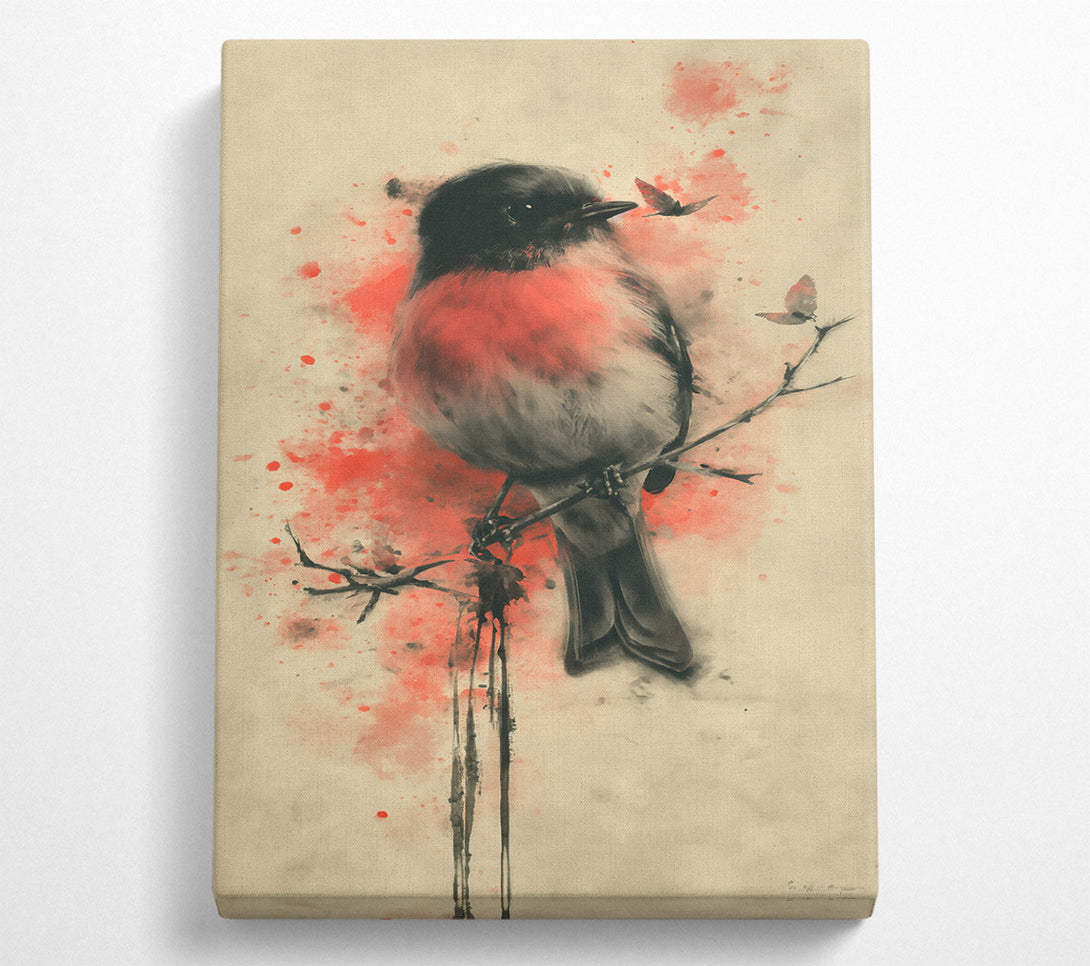  A Canvas Print of Crimson Bird On Branch Canvas Print