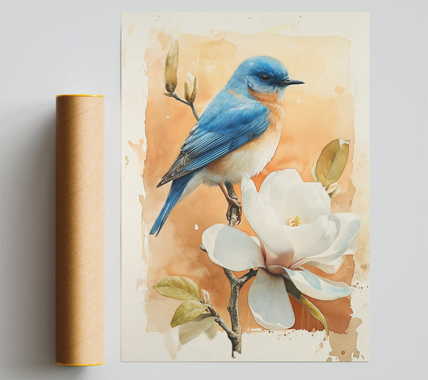 Orange Bloom Bluebird Giclee Print