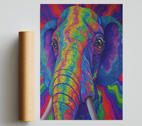 Blue Mosaic Elephant Print