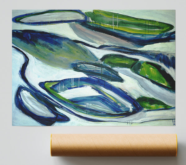 Blue Swirls Of Green Print